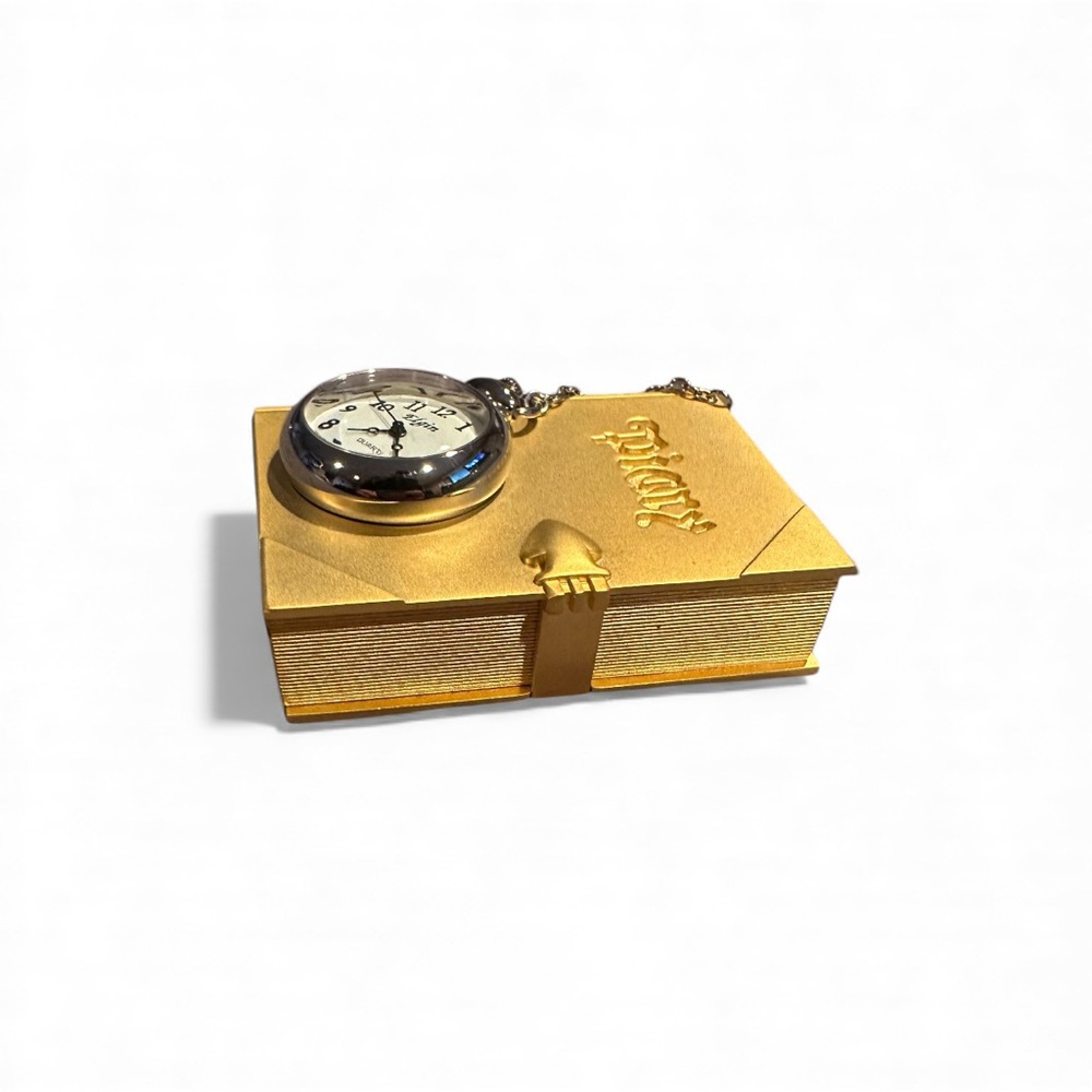 Vintage Elgin Gold Diary with Pocket Watch Design Miniature Clock - Picture 7 of 8